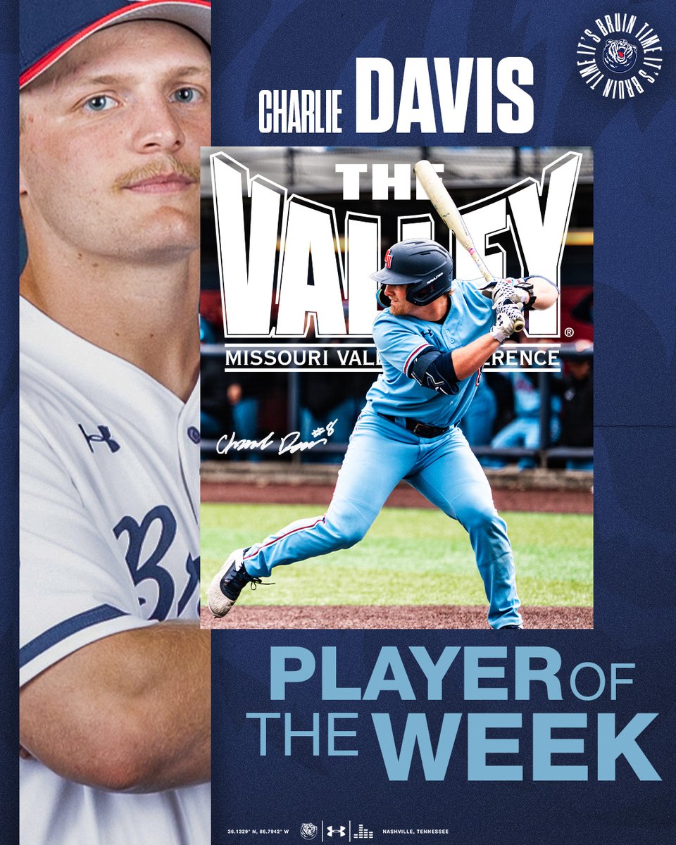 Belmont Baseball (@belmontbaseball) on Twitter photo 𝓟𝓵𝓪𝔂𝓮𝓻 𝓸𝓯 𝓽𝓱𝓮 𝓦𝓮𝓮𝓴
Congrats to Charlie Davis for taking home <a href="/MVCsports/">Missouri Valley Conference</a> weekly honors.
📰 bit.ly/3RgUJ7e
#ItsBruinTime 𝓟𝓵𝓪𝔂𝓮𝓻 𝓸𝓯 𝓽𝓱𝓮 𝓦𝓮𝓮𝓴
Congrats to Charlie Davis for taking home <a href="/MVCsports/">Missouri Valley Conference</a> weekly honors.
📰 bit.ly/3RgUJ7e
#ItsBruinTime