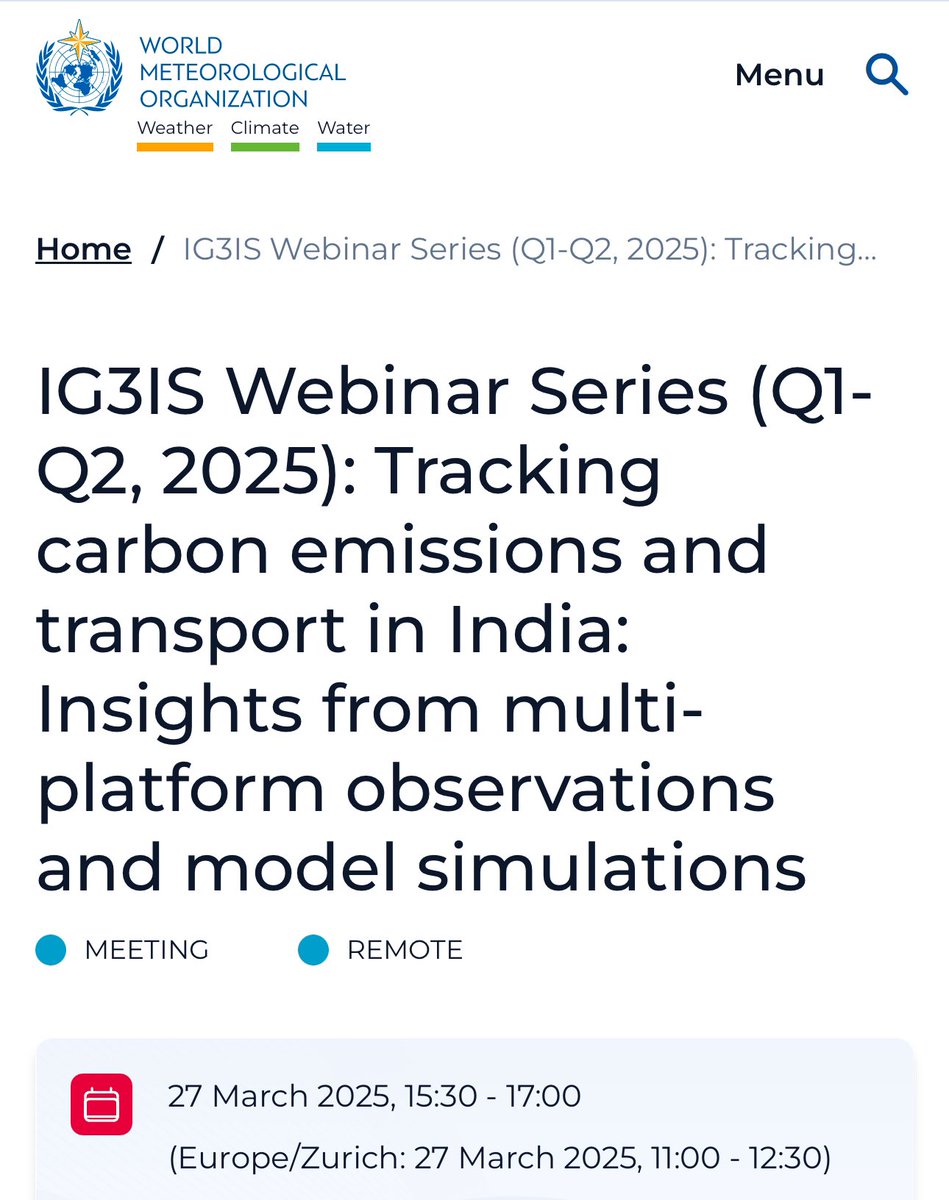 iitmpune's tweet photo. On the 27 March 2025, 15:30 - 17:00IST, as a part of IG3IS Webinar Series (Q1-Q2, 2025): Dr.Yogesh K Tiwari, Scientist F, IITM will be giving a talk titled "Tracking carbon emissions and transport in India: Insights from multi-platform observations and model simulations"

https://t.co/6H8FRor0lu