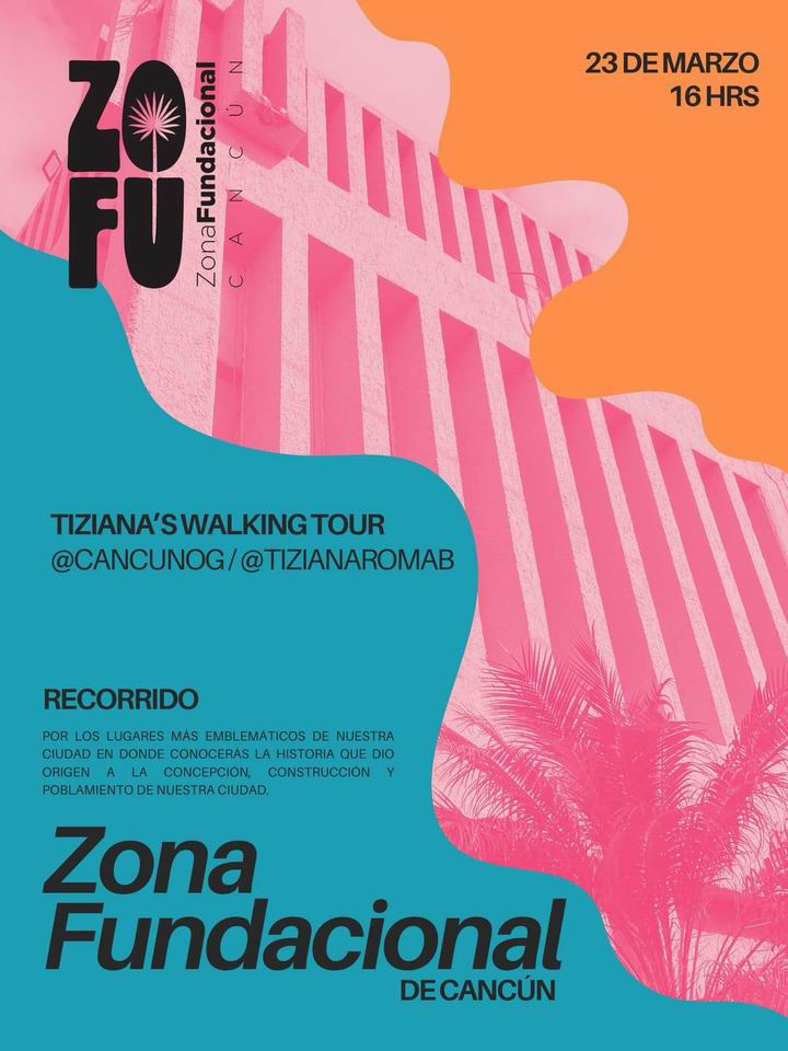 VivoEnCancun's tweet photo. 🚶🏽♀️➡️ Tiziana’s Walking Tour
Es un recorrido a pie, guiado de la pionera Tiziana Roma @tizianaromab que te atrapará con toda la información e historias que tiene para contar sobre la Zona Fundacional de Cancún, o la #ZOFU como ella la bautizó.
📆 Domingo 23 de Marzo
⌚ 4:00 PM
📍 Zona Fundacional de Cancún https://t.co/IPSD1AJ1E7
❗ Informes : Cancun OG https://t.co/f27HbsJ853