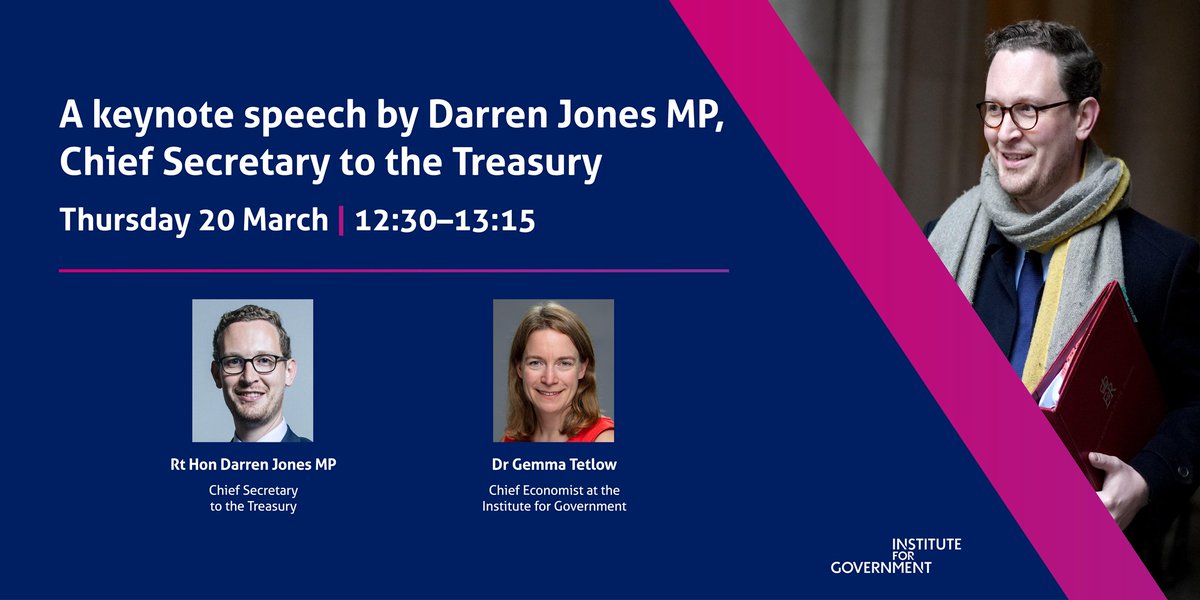 Institute for Government (@instituteforgov) on Twitter photo EVENT: Keynote speech by Darren Jones MP, Chief Secretary to the Treasury
📆 Thursday 20 March, 12:30-13:15
Join us to hear <a href="/darrenpjones/">Darren Jones MP</a> discuss how the Treasury is helping to deliver the radical transformation of the state with <a href="/gemmatetlow/">Gemma Tetlow</a> instituteforgovernment.org.uk/event/darren-j… EVENT: Keynote speech by Darren Jones MP, Chief Secretary to the Treasury
📆 Thursday 20 March, 12:30-13:15
Join us to hear <a href="/darrenpjones/">Darren Jones MP</a> discuss how the Treasury is helping to deliver the radical transformation of the state with <a href="/gemmatetlow/">Gemma Tetlow</a> instituteforgovernment.org.uk/event/darren-j…