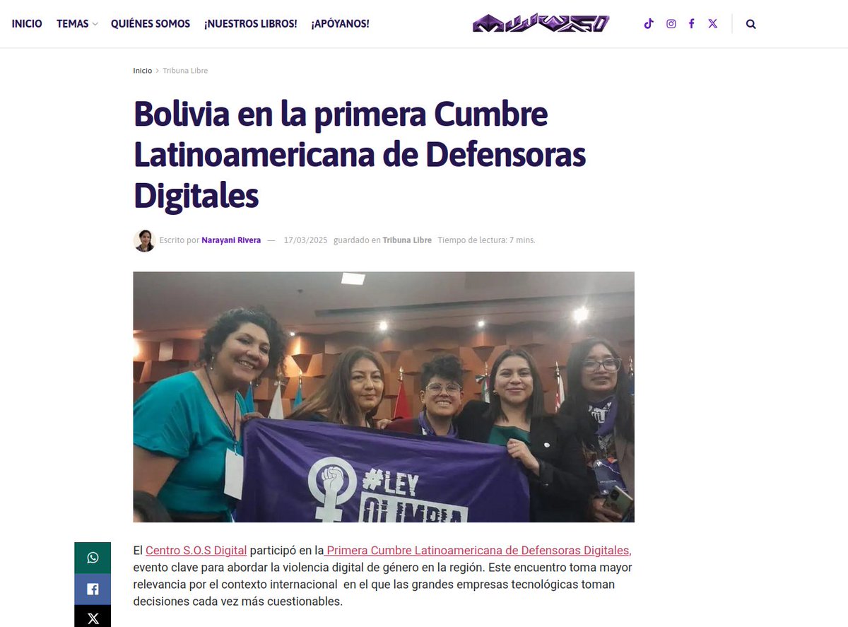 Internet Bolivia (@internetbo_org) on Twitter photo ¡Gracias <a href="/MuyWasoFund/">Fundación Muy Waso</a> por publicar nuestra experiencia en la Primera Cumbre Latinoamericana de Defensoras Digitales! 💜
Lee la nota 👉 bit.ly/MuyWaso_1eracu… ¡Gracias <a href="/MuyWasoFund/">Fundación Muy Waso</a> por publicar nuestra experiencia en la Primera Cumbre Latinoamericana de Defensoras Digitales! 💜
Lee la nota 👉 bit.ly/MuyWaso_1eracu…