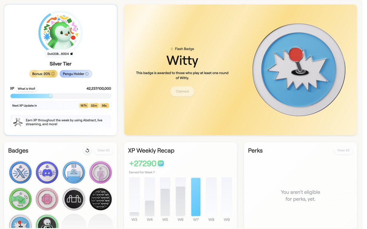 My best week on <a href="/AbstractChain/">Abstract</a> so far.

Total Xp earned: 27.290

How did you do?🫡