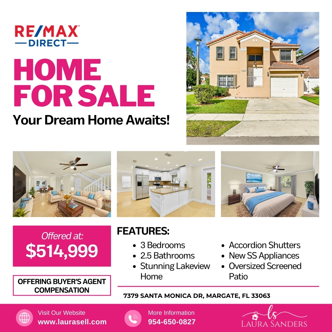 laurasellsflcom's tweet photo. ๐ Stunning Lakeview Home in Gated Community! ๐
๐ 7379 Santa Monica Dr, Margate, FL 33063
๐ฐ $514,999
๐ Call Laura Sanders at 954-650-0827 for a private tour today!
#MargateFL #GatedCommunity #LakeviewHome #DreamHome #LuxuryLiving #FloridaRealEstate https://t.co/TLBz4349fe