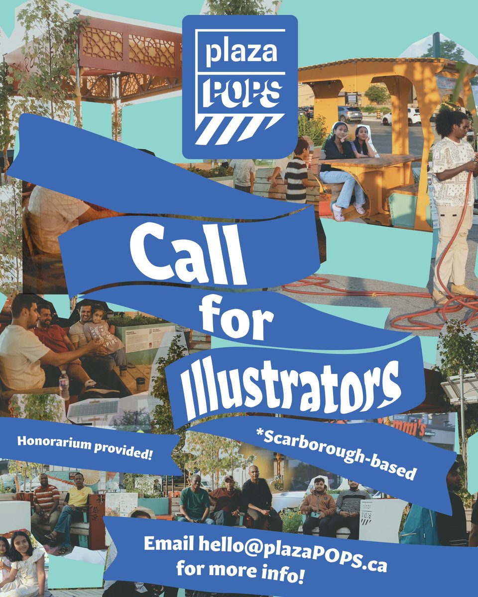 🗣️Attention Scarborough-based artists! 
We are looking for an illustrator to work with on a large-scale project that will be a centrepiece in communicating plazaPOPS’ impacts.
Honorarium will be provided! 
Email us at hello@plazapops.ca for more info!