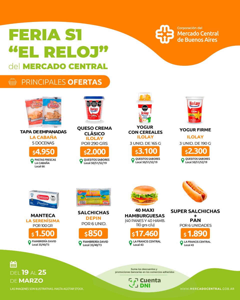 ¡LLEGARON LAS NUEVAS OFERTAS A LA FERIA S1 “EL RELOJ”! 📢

🛒 No dejes pasar estos increíbles precios en productos de almacén y mucho más.

🗓️ Válido del 19 al 25 de marzo.

⏰ Horarios:
Lunes a sábados: 9 a 17 hs.
Domingos: 9 a 13 hs.