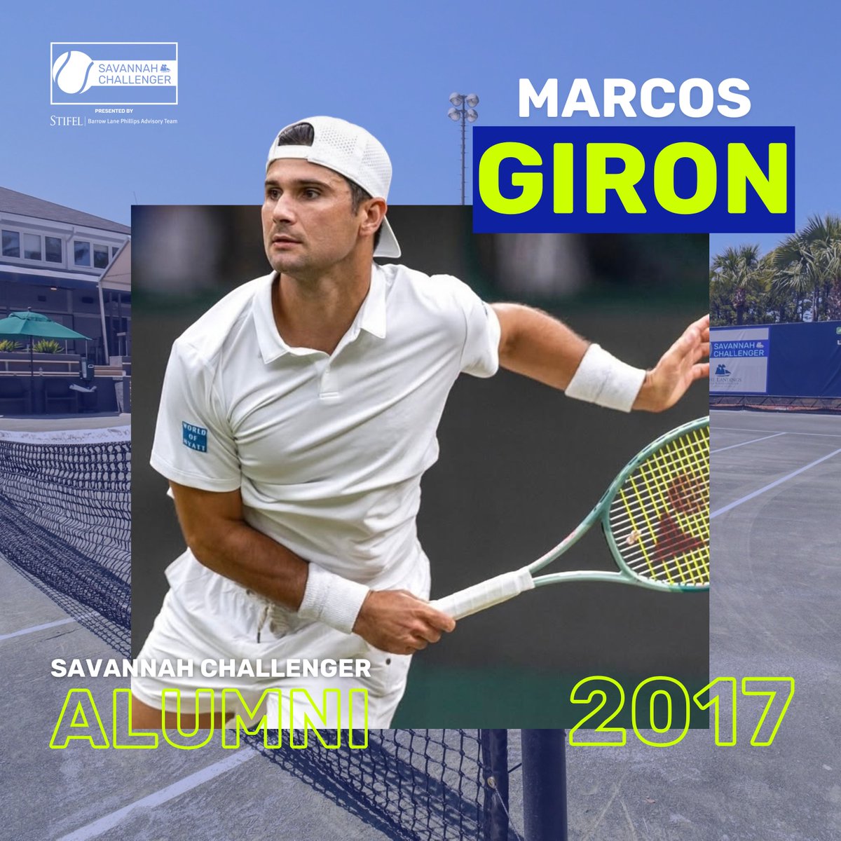 Where are our #SavChallenger Alumni now? 🚀

In 2017, Marcos Giron competed at the Savannah Challenger. Since then, he’s broken into the ATP Top 40, won his first ATP title at the 2024 Hall of Fame Open, and represented Team USA at the Tokyo 2020 and Paris 2024 Olympics.