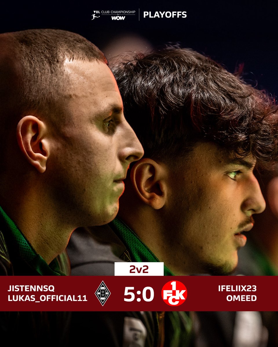 Läuft bei den Fohlen! 🐎

<a href="/JistenNsq/">bmg_JistenNSQ</a> und <a href="/LukasOfficial11/">Lukas_official11</a> bezwingen <a href="/IFeliix23/">Felix Breitkopf</a> und <a href="/OmeedFIFA/">Omeed</a> im 2v2: Folgt jetzt der Gladbacher Speed-Run ins Finale? 👀

🔴 twitch.tv/vbl_official

#VBLCC #WOWVBL #VirtualBundesliga