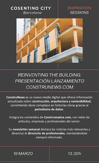 ⭕️ "No te pierdas mañana la Presentación de Construnews.com". La Nueva Plataforma de Información para el Sector de la Construcción. 19 de marzo a las 14:00 en Cosentino City Barcelona. Aun estas a tiempo de registrarte 👉 bit.ly/41pQpr2 Te esperamos‼️