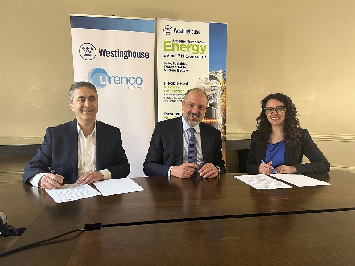 WECNuclear's tweet photo. We have signed our first agreement with @urencoglobal to support fuel for our eVinci™ microreactor. Urenco will provide enrichment of high-assay low-enrichment uranium (HALEU) for 5 years of deployment for our microreactor. Read more: https://t.co/y8NwY8FXZ6 https://t.co/1uy1QRCe2f