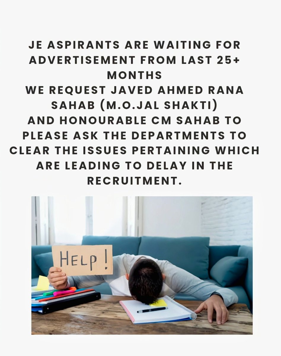 JKPSIBATCH2025's tweet photo. JE aspirants are kept waiting for advertisement even after the clearance by government. 

@JavedRanaa 
@Omar https://t.co/FUyfGoMy3B