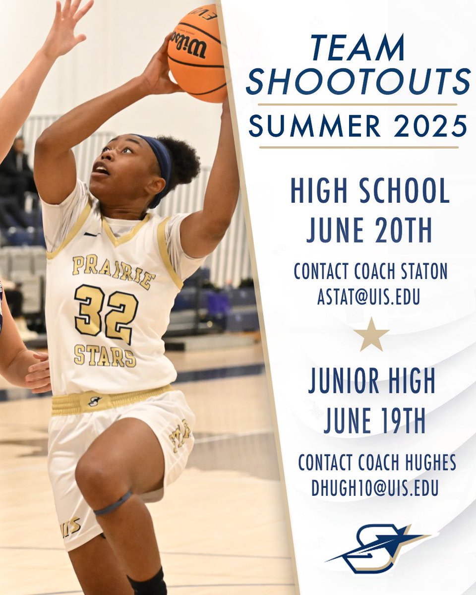UIS Women’s Basketball (@uiswbb) on Twitter photo We are hosting two shoot outs this summer! High school on June 20 and Junior High on June 19th. 3 games! Contact astat@uis.edu or dhugh10@uis.edu for more info.
#WeAreStars | #ProtectThePrairie | #GreaterThan94 We are hosting two shoot outs this summer! High school on June 20 and Junior High on June 19th. 3 games! Contact astat@uis.edu or dhugh10@uis.edu for more info.
#WeAreStars | #ProtectThePrairie | #GreaterThan94