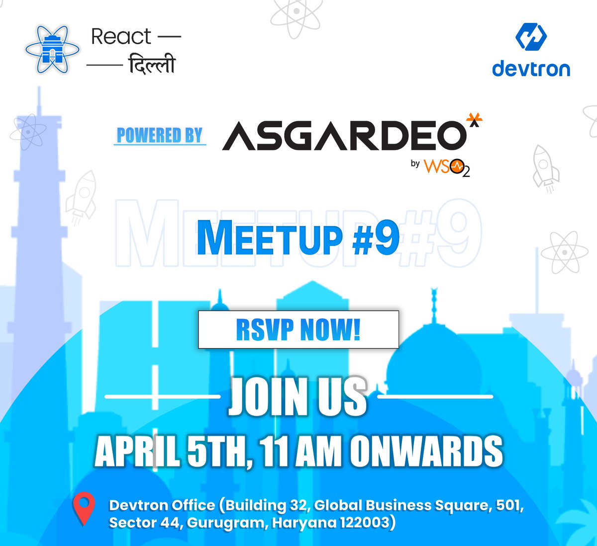 reactdelhi's tweet photo. React Delhi Meetup #9 is here! 🚀 Join us for another exciting evening powered by @asgardeo by @wso2 &amp; in collaboration with @DevtronL. RSVP now! ⚛️🔥

🔗 RSVP here: https://t.co/nXoUe8GH3f

#ReactDelhi #React #Delhi #Fullstack #javascript #TechMeetup https://t.co/aOkBNosoAx