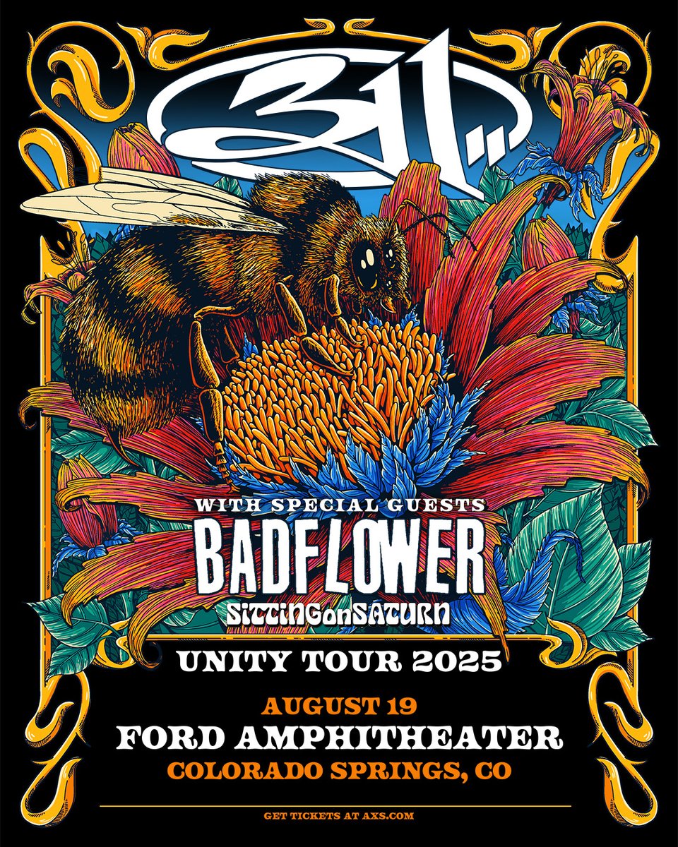 DenverReggae's tweet image. August 19 🐝 @311 with @Badflower, Sitting on Saturn at @FordAmpCOS Colorado Springs!

Presale: 3/20 10 a-10 p, pw: BEAUTIFULFORD
On Sale: 3/21 10 a
🎟 axs.com/events/890300/…

@AEGPresentsRM #threeeleven #unitytour2025 #coloradosprings