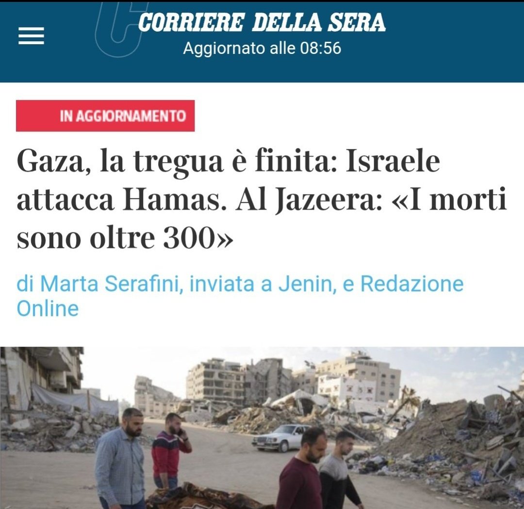 Israele attacca #Hamas 
titola questo letamaio di carta

#Israele uccide circa 400 persone più di 100 erano bambini 

Questi signori delle bufale sono i signori in piazza il #15marzo i signori che ci dicono che dobbiamo aver paura di #Putin 

Io ho paura di voi!

#DismantleIsrael
