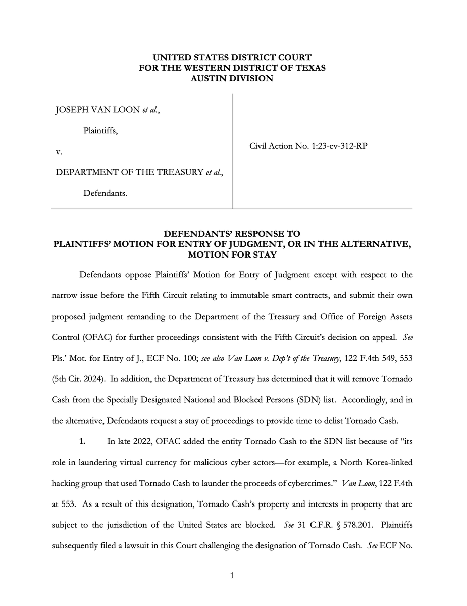 iampaulgrewal's tweet photo. We now know why @USTreasury was so quiet yesterday. It turns out that the district court's electronic docket was down.  Fine-- these things happen.  Not so fine--once again they want to ignore Congress' explicit instructions and substitute it's own view of the law on how to reinstate Tornado Cash.  1/3