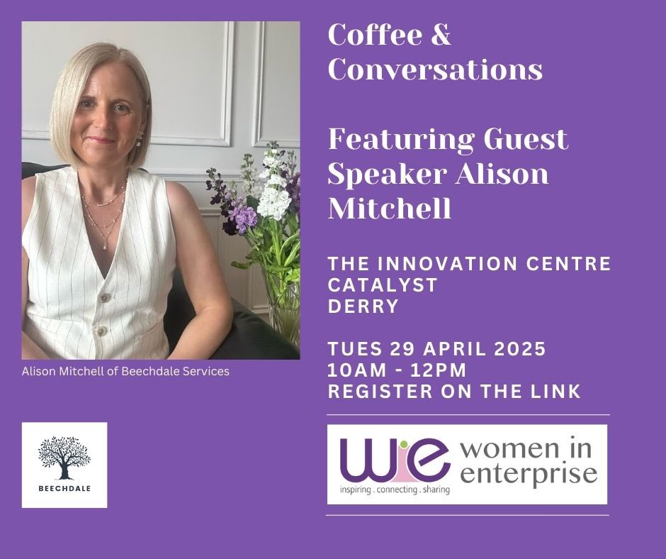 Save the date Tuesday 29th April 10 am -12 noon with coffee &amp; conversations with Alison Mitchell on Embracing self care without the guilt in <a href="/CatalystNI_/">Catalyst</a> building in #Derry #Londonderry  shorturl.at/tcfSi