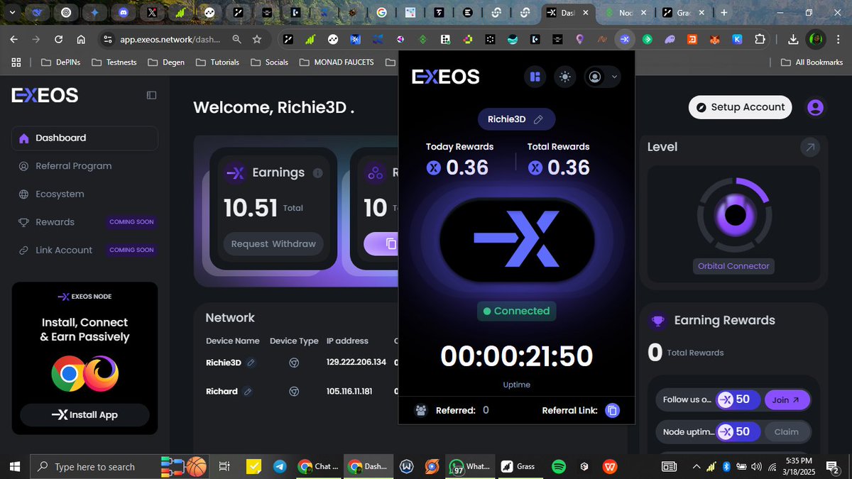 Richie3D's tweet image. NEW #DePIN ALPHA EXEOS
Just launched 
Sign up

app.exeos.network/?referralCode=…
create an account, don&apos;t use Gmail 😡
else no referral Bonus
 
🔹Sign up &amp;amp; connect email
🔹 Create a username
🔹 Install the EXEOS Node (Extension) and start earning rewards! #EXEOS 
 Use Kiwi or Misses