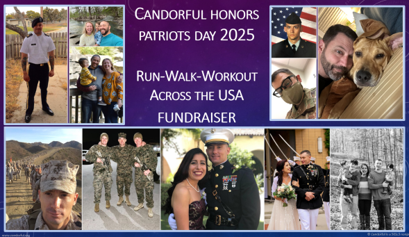 Help US Veterans and MilSpouses land great jobs and provide for their families. 

Please support Team Candorful's Run-Walk-Workout Across the USA to honor Patriots Day 2025. 
Donate here:
donorbox.org/candorful-hono…
#MilitarySpouseEmployment #VeteranEmployment