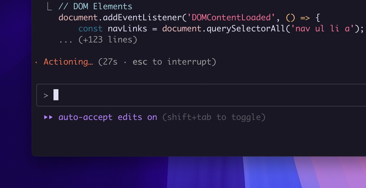 Three more features for Claude Code today:

First, auto-accept mode.

Press Shift+Tab to toggle on auto-accept for file edits. This reduces friction while keeping you in the driver’s seat—you can tab in/out of auto-accept mode anytime.