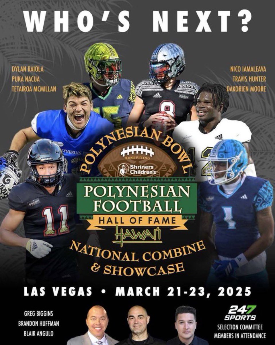 Excited to take part in this historic event repping <a href="/VEE_Sports/">VEE Sports</a> <a href="/Granada_FB/">Granada High School Football</a>. See you in Vegas! 🤙🏾 <a href="/BrandonHuffman/">Brandon Huffman</a> <a href="/westcoastpreps_/">West Coast Preps</a> <a href="/polynesiabowl/">POLYNESIAN BOWL</a> <a href="/247Sports/">247Sports</a> <a href="/gobigrecruiting/">Go Big Recruiting</a>