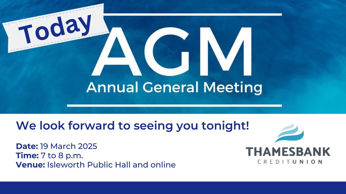 Members, don't miss out! AGM TONIGHT at 7 p.m at Isleworth Public Hall or online.

This is your chance to hear all about #Thamesbank’s progress, future plans, and an exciting proposal to expand our common bond to include neighbouring boroughs across Surrey.

See you tonight!