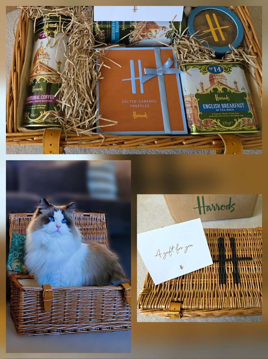 Such a lovely 🥰 <a href="/harrodsfood/">Harrods Food Products</a> gift arrived today from <a href="/AKTravel_/">Abercrombie & Kent</a>  💝
Seems I had no choice in how my hamper would be used 😻 after the goodies were hidden away 😸😸😸