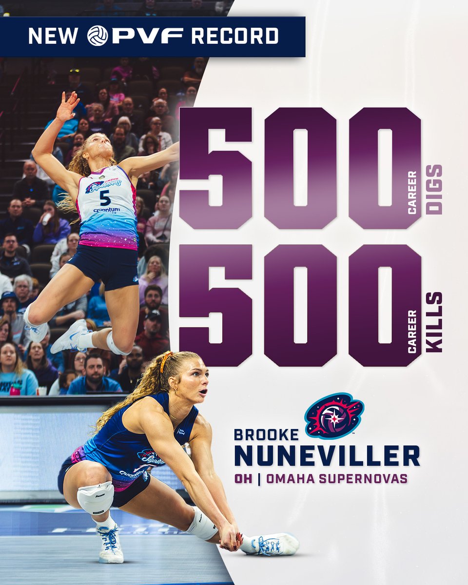 🚀✨ 500 and counting! @brooke_nuneviller just entered the 5️⃣0️⃣0️⃣ Club for career digs AND kills, and she’s shining brighter than ever for the Omaha Supernovas! 💥🌟
