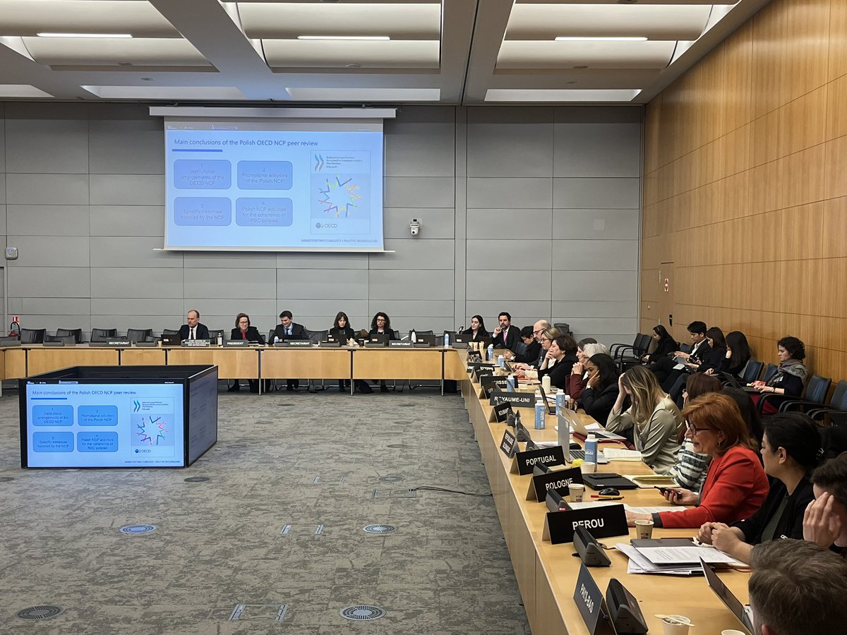 Today,at <a href="/OECD/">OECD ➡️ Better Policies for Better Lives</a> Working Party on Responsible Business Conduct #RBC, 🇵🇱National Contact Point <a href="/MFIPR_GOV_PL/">Ministerstwo Funduszy i Polityki Regionalnej</a> provided feedback on Peer Review recommendations: institutional setting, stakeholders’ engagement, promotion activities, case-handling procedure and coherence of RBC policies