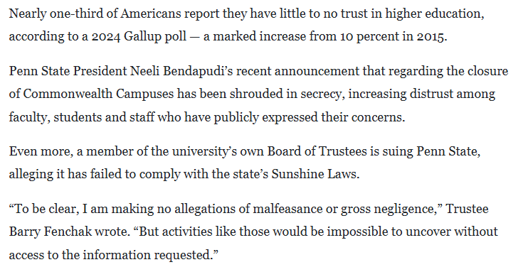 Required reading:

Sunshine Week Calls Attention to Darkening Skies Over Pa. Universities – Times News Online

tnonline.com/20250317/sunsh…