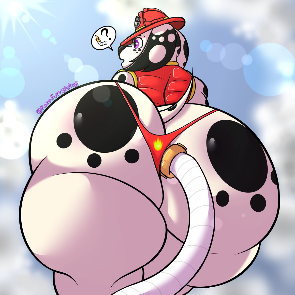 [RÄNN PATROL 🚒]
For Ränn, being a FireDog is complicated; things tend to disappear from his sight quite often 🤔❓️
Collap with my buddy <a href="/FurryOnline1/">Brian 🐾</a> 🫶🏼
 #nsfw #furry #Cosplay #marshall #rule34