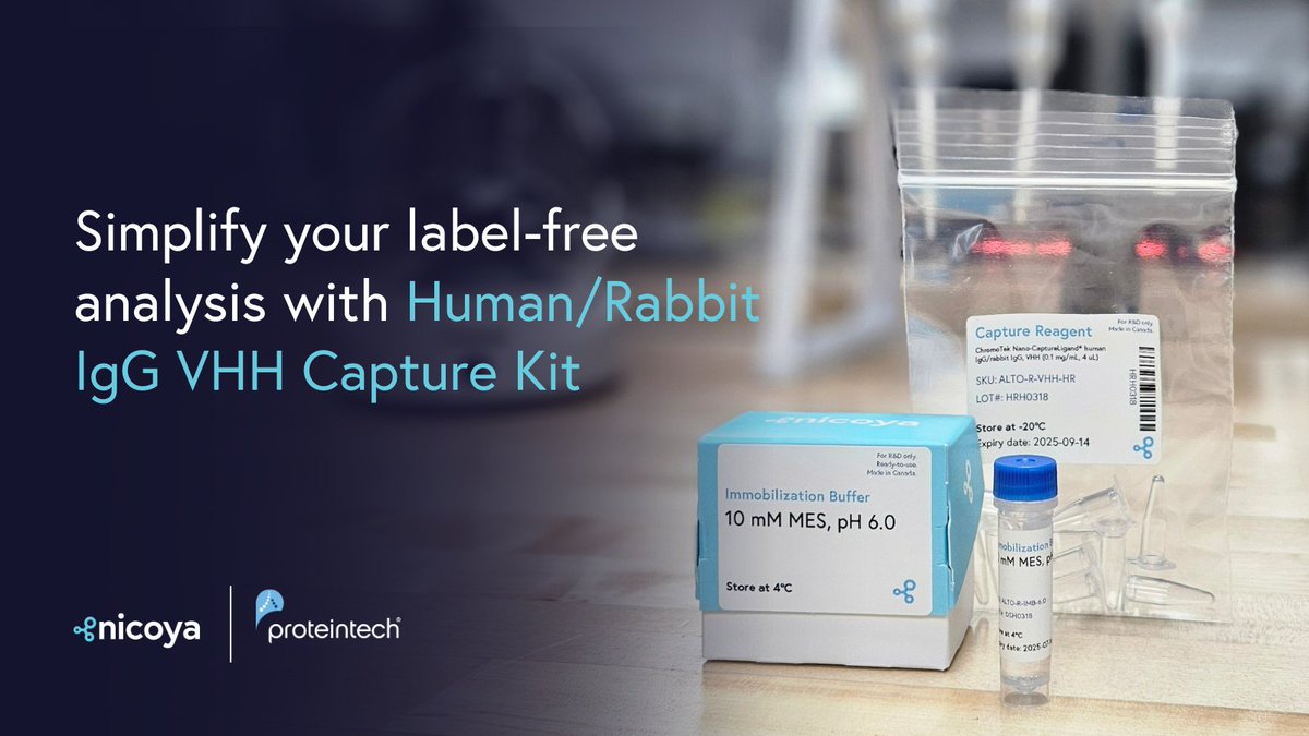 Nicoya (@nicoya_life) on Twitter photo In collaboration with <a href="/Proteintech/">Proteintech Group</a>, we're excited to introduce the human/rabbit IgG VHH capture kit designed to simplify your label-free analysis.
Learn more 👉 nicoyalife.com/human-rabbit-v… In collaboration with <a href="/Proteintech/">Proteintech Group</a>, we're excited to introduce the human/rabbit IgG VHH capture kit designed to simplify your label-free analysis.
Learn more 👉 nicoyalife.com/human-rabbit-v…