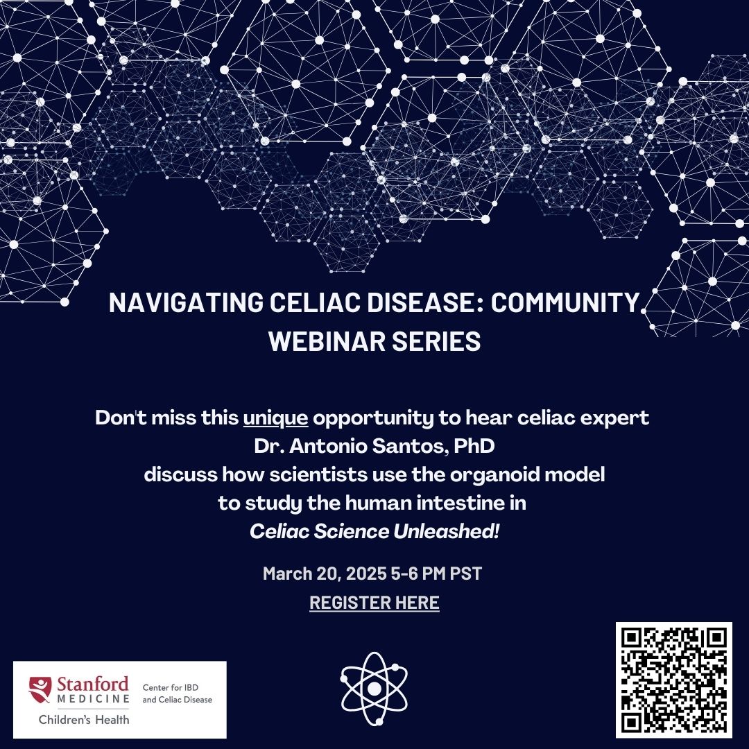 Register now for our celiac webinar on March 20 from 5-6 PM PDT: "Celiac Science Unleashed: Exploring the Human Intestine in a Petri Dish with the Organoid Model!" Don’t miss this chance to dive into groundbreaking research! bit.ly/3XuPYKU