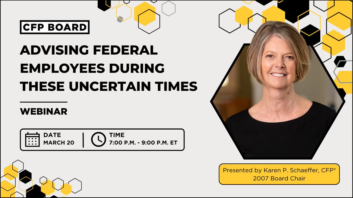 CFP Board (@cfpboard) on Twitter photo Federal employees are facing financial uncertainty. Are you ready to help? Join us for a free webinar on March 20 at 7 PM ET to learn how to advise federal employees on FERS, TSP, FEGLI & more. Earn 2 CE credits. Register now: cfp.net/events/2025/03… Federal employees are facing financial uncertainty. Are you ready to help? Join us for a free webinar on March 20 at 7 PM ET to learn how to advise federal employees on FERS, TSP, FEGLI & more. Earn 2 CE credits. Register now: cfp.net/events/2025/03…