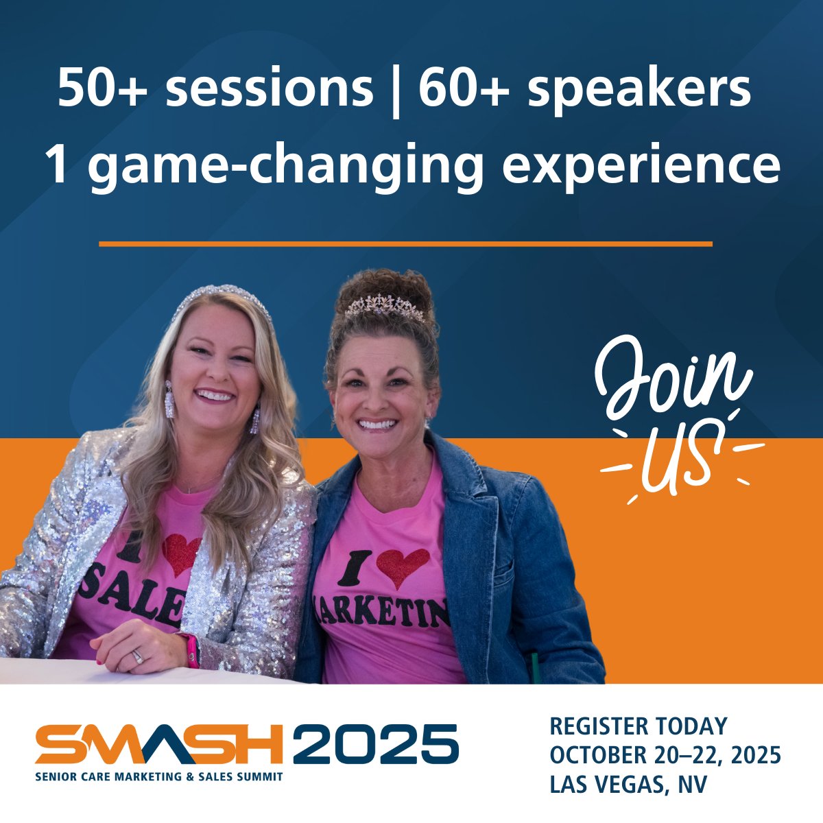 #SMASH2025 Registration is OPEN!

SMASH has SOLD OUT the past two years—don’t miss your chance to bring your team to the must-attend senior care marketing &amp; sales event.

October 20-22, 2025
JW Marriott Las Vegas Resort &amp; Spa

Register today! ➡ lnkd.in/ghNH7zif