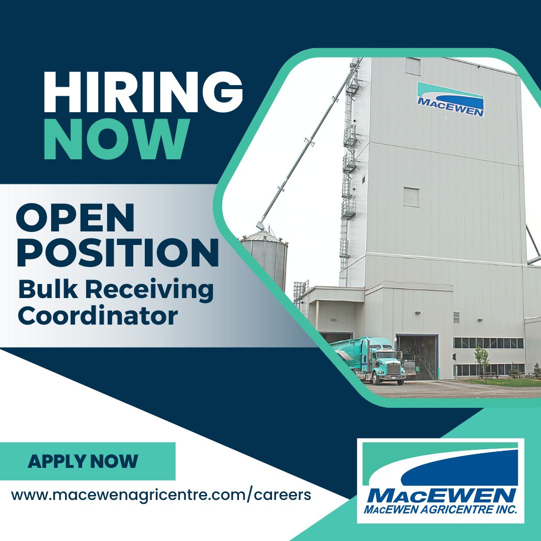 Join our team at MacEwen Agricentre! Now hiring a Bulk Receiving Coordinator to manage our facility operations. Apply today at  macewenagricentre.com/careers #AgJobs #NowHiring #CareerOpportunity #Agriculture