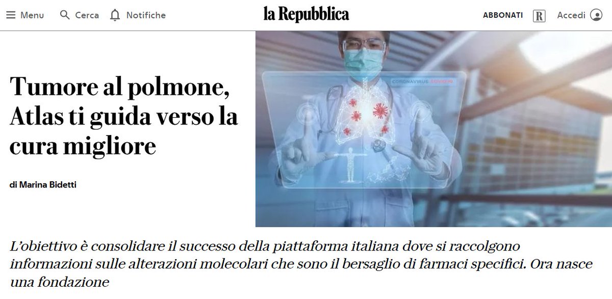 Biomarkers Atlas (@abiomarkers) on Twitter photo 🧬Synergy between research and clinical practice🔬
The ATLAS Foundation is also mentioned on <a href="/repubblica/">Repubblica</a>📝
Click on the following link to access the full article🔗
repubblica.it/salute/dossier…
#WeAreAtlas
<a href="/galetta2/">Domenico Galetta</a> | <a href="/UmbertoMalapel1/">Umberto Malapelle</a> 🧬Synergy between research and clinical practice🔬
The ATLAS Foundation is also mentioned on <a href="/repubblica/">Repubblica</a>📝
Click on the following link to access the full article🔗
repubblica.it/salute/dossier…
#WeAreAtlas
<a href="/galetta2/">Domenico Galetta</a> | <a href="/UmbertoMalapel1/">Umberto Malapelle</a>