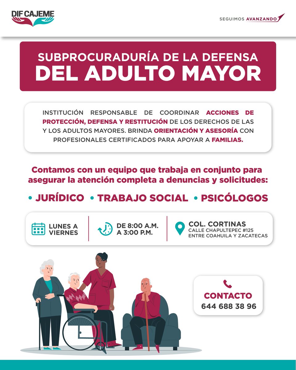 ¡Cuidamos a nuestros adultos mayores! 💙 La Subprocuraduría del Adulto Mayor de DIF Cajeme ofrece servicios de protección, asesoría y apoyo para garantizar el bienestar de nuestros seres más queridos. 📷  #AdultoMayor #Cajeme