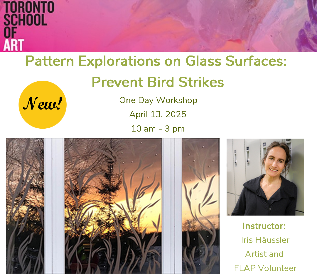 New date!

Check out this one-day workshop on April 13th by FLAP Volunteer Iris Häussler through the Toronto School of Art, on Making Windows Bird Safe! 
 
More details here: reg134.imperisoft.com/tsa-art/Progra…
