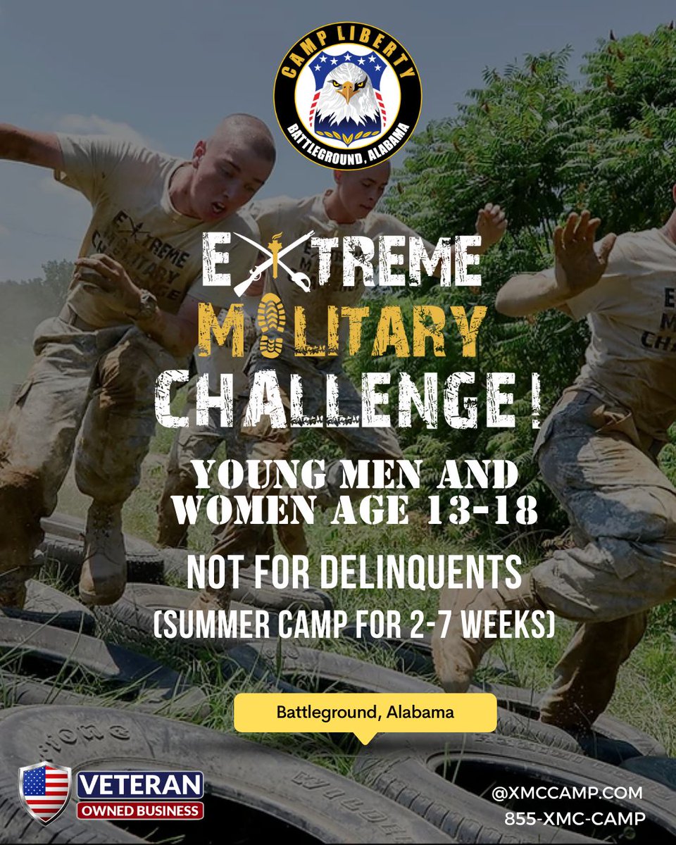 XMCCAMP's tweet photo. 💥 Extreme Military Challenge (XMC) – Not for the faint of heart! 💪🔥 Designed for young men and women (13-18) ready to push their limits, build discipline, and develop leadership skills. This is NOT for delinquents—only those ready to rise to the challenge! 🇺🇸🏕️ https://t.co/mXsUKToIXK