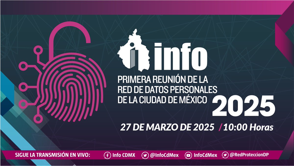 INFO (@infocdmex) on Twitter photo La <a href="/RedProteccionDP/">Red de Protección de Datos Personales de la CDMX</a> llevará a cabo su 1era Reunión 2025, la cual será el 27 de marzo del presente año, a las 10:00 hrs.
Tendremos transmisión en vivo 📹
¡Espérala!🙌🏾 La <a href="/RedProteccionDP/">Red de Protección de Datos Personales de la CDMX</a> llevará a cabo su 1era Reunión 2025, la cual será el 27 de marzo del presente año, a las 10:00 hrs.
Tendremos transmisión en vivo 📹
¡Espérala!🙌🏾