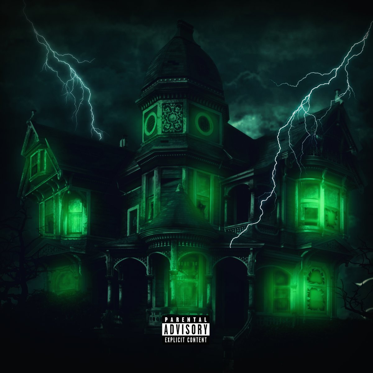 remaxisDSGN's tweet photo. This spooky album cover design captures the eerie essence of a haunted mansion, illuminated by an unnatural green glow, while lightning cracks through the stormy sky. The perfect cover art for horror-themed music, dark trap.
🎨 Need a custom album cover? DM me for inquiries! https://t.co/SwrfpcXK7d