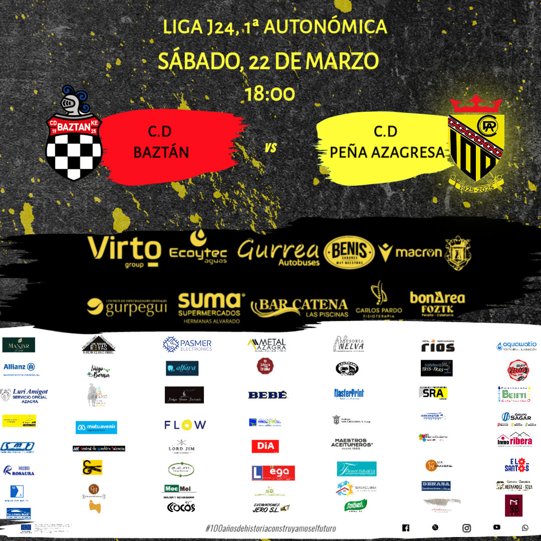 #AUTONOMICA. A seguir con la buena dinámica como visitante......

📅 Sábado, 22 de Marzo vs <a href="/BaztanCd/">CD BAZTAN KE</a>

🕠 18:00 horas

🏟️ Giltxaurdi 

Aúpa Peña!!

#100añosdehistoriaconstruyamoselfuturo