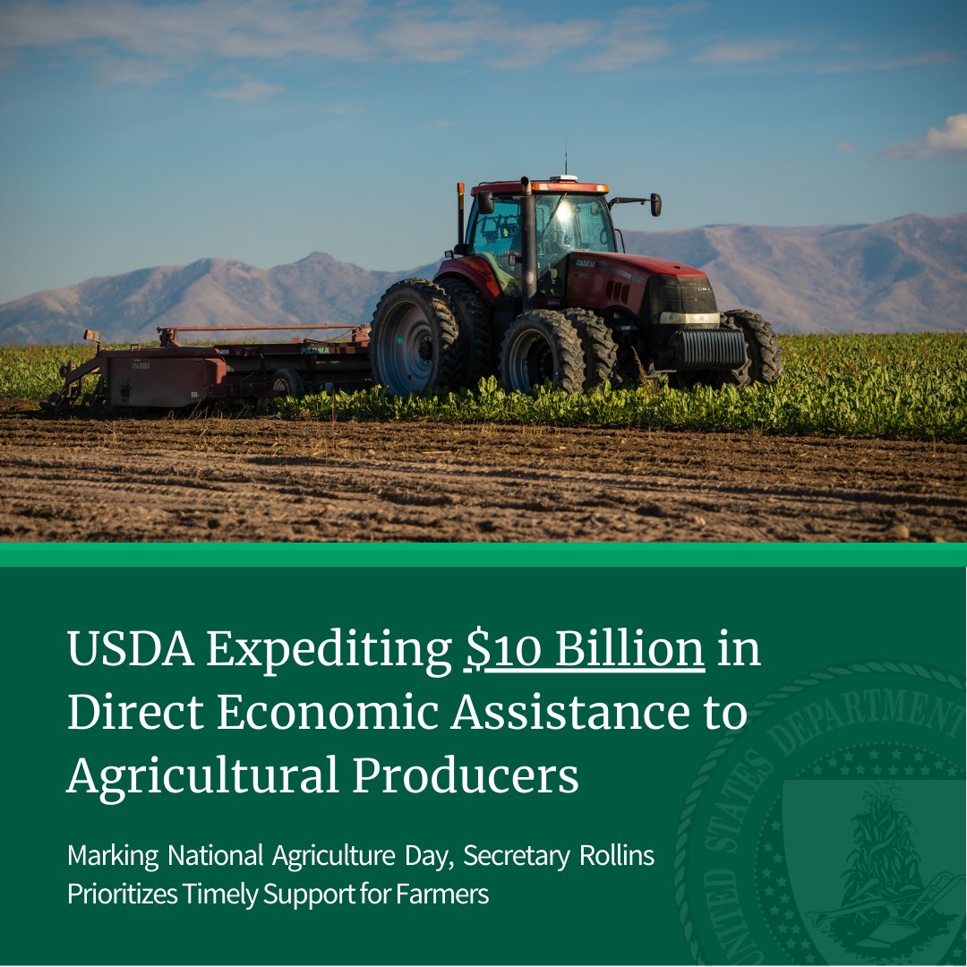 Dept. of Agriculture (@usda) on Twitter photo 🚨 Today <a href="/SecRollins/">Secretary Brooke Rollins</a> announced that USDA is issuing up to $10 billion directly to ag producers through <a href="/usdaFSA/">Farm Service Agency</a>'s Emergency Commodity Assistance Program for the 2024 crop year. Details: usda.gov/about-usda/new… 🚨 Today <a href="/SecRollins/">Secretary Brooke Rollins</a> announced that USDA is issuing up to $10 billion directly to ag producers through <a href="/usdaFSA/">Farm Service Agency</a>'s Emergency Commodity Assistance Program for the 2024 crop year. Details: usda.gov/about-usda/new…