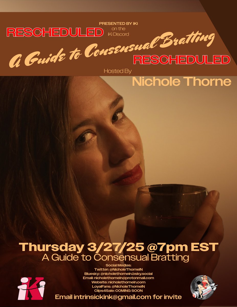 Intrinsic Kink Inc. (@intrinsickink) on Twitter photo Our own <a href="/NicholeThorneIN/">Nichole Thorne 🥀</a> is inviting you to a free class on our Discord Server, "A guide to consensual bratting" Thursday, March 27, 2025 at 7 PM Eastern. Don't miss it, DM me for a link to the server.
Also check out our other Resident Pros <a href="/IsabellaDollish/">Isabella Dollish Europe Tour July ‘25</a> and <a href="/ChatonNyx/">Ava Nyx 🤟🏼</a> Our own <a href="/NicholeThorneIN/">Nichole Thorne 🥀</a> is inviting you to a free class on our Discord Server, "A guide to consensual bratting" Thursday, March 27, 2025 at 7 PM Eastern. Don't miss it, DM me for a link to the server.
Also check out our other Resident Pros <a href="/IsabellaDollish/">Isabella Dollish Europe Tour July ‘25</a> and <a href="/ChatonNyx/">Ava Nyx 🤟🏼</a>