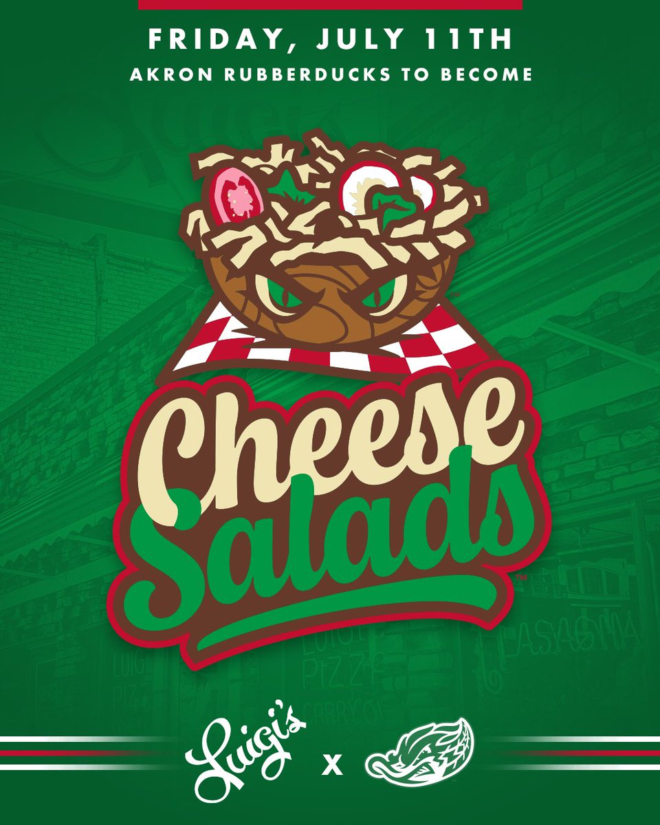We are teaming up with Luigi’s Restaurant for our Akron Cheese Salads game on July 11!!

ℹ️: bit.ly/4kxCSXd