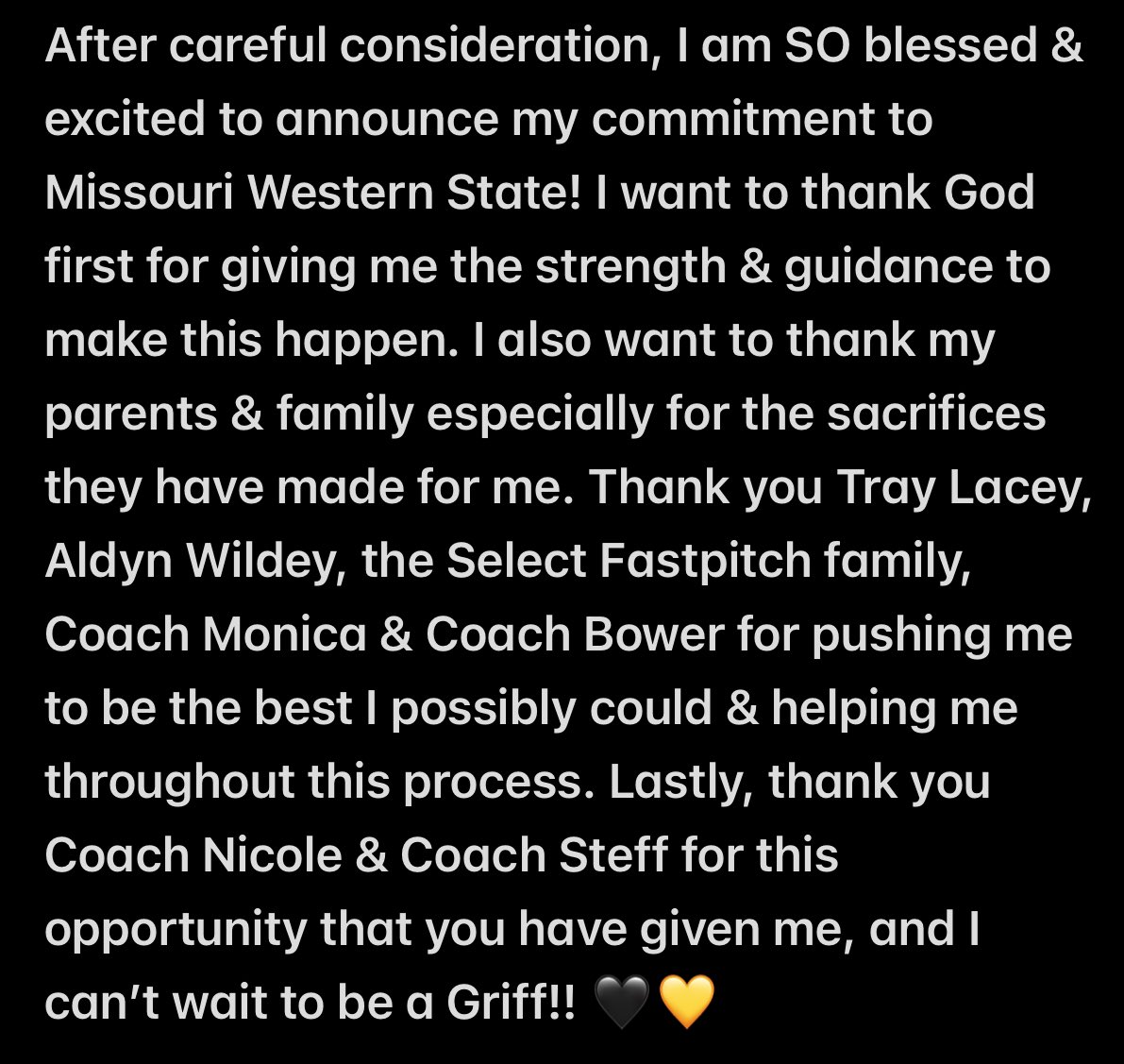 #Committed Go Griffs!!💛🖤
<a href="/ejonesrockchalk/">Eric Jones - Select Fastpitch</a> <a href="/SelectHeinemann/">Select Fastpitch 16u Heinemann</a> <a href="/GriffonSoftball/">Griffon Softball</a> <a href="/Coach_NThompson/">Nicole Thompson</a> <a href="/SteffDickerson/">Coach Steff</a>