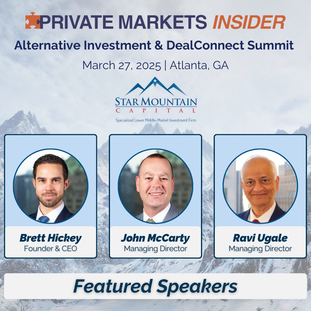 Connect with investors, business owners, and finance professionals and hear from <a href="/BrettHickeySMC/">Brett Hickey</a> and Managing Directors John McCarty and Ravi Ugale share insights around #PrivateCredit at the Private Markets Insider Summit in Atlanta on 3/27. Learn more: okt.to/mjisNB.