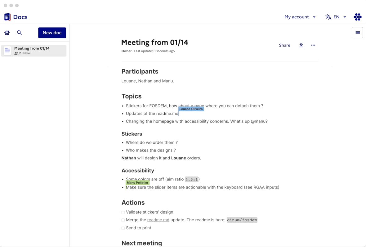 Docs : une alternative Open Source à Notion ou Outline. (P)

Ce projet est le fruit d'une collaboration entre les gouvernements français (la DINUM) et allemand (ZenDiS).

👉 Le projet : github.com/suitenumerique…
👉 En savoir plus : docs.numerique.gouv.fr/login/