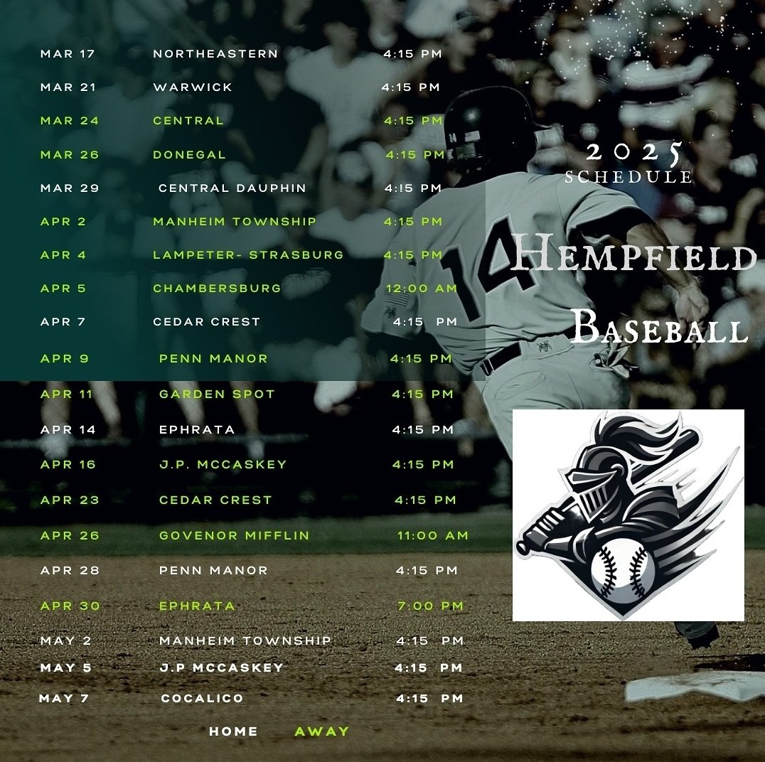 Prep Baseball Pennsylvania (@prepbaseballpa) on Twitter photo HS Preview / Schedule
Hempfield (6A state champs) ⚾️
HEAD COACH: Austin Hinkle
LAST YEAR'S RECORD: 24-6
🔑 PLAYERS: Brayden Hostetter, Brody Gebhard, Josh Toole, Dylan Jackson, Camden Hulock, Logan Dougherty, Jonathan O’Maille, Derek Katch
<a href="/HSDSportsScores/">Hempfield Athletics</a> HS Preview / Schedule
Hempfield (6A state champs) ⚾️
HEAD COACH: Austin Hinkle
LAST YEAR'S RECORD: 24-6
🔑 PLAYERS: Brayden Hostetter, Brody Gebhard, Josh Toole, Dylan Jackson, Camden Hulock, Logan Dougherty, Jonathan O’Maille, Derek Katch
<a href="/HSDSportsScores/">Hempfield Athletics</a>