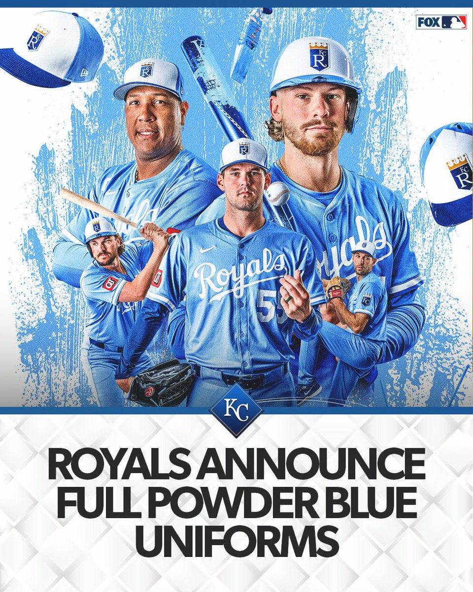 The Royals announced that they will wear powder blue jerseys and powder blue pants for every Saturday home game 👑

📸: <a href="/Royals/">Kansas City Royals</a>